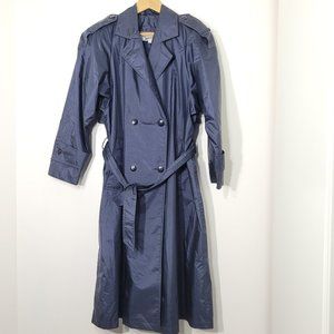 💕Apropos Women's Vintage Blue Long Trench Coat Pockets Sash Long sleeves Sz 10